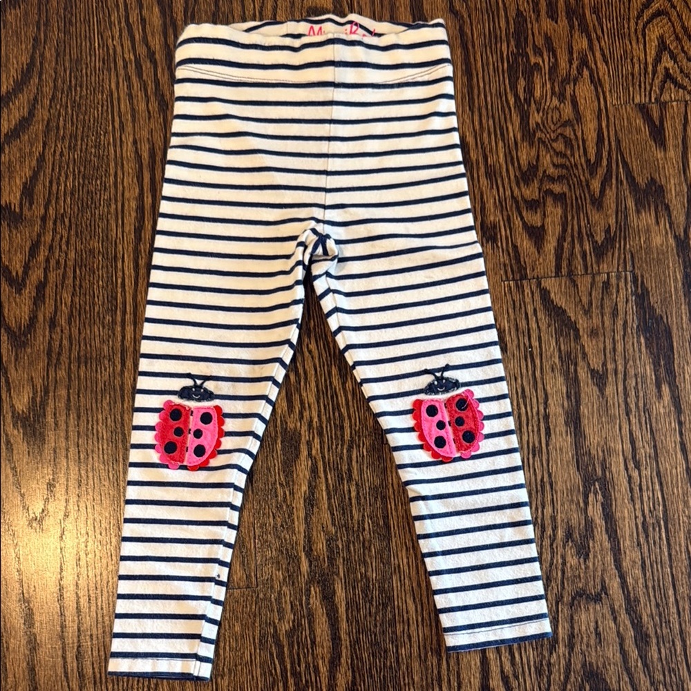 Striped Kids Leggings with Ladybug Design
